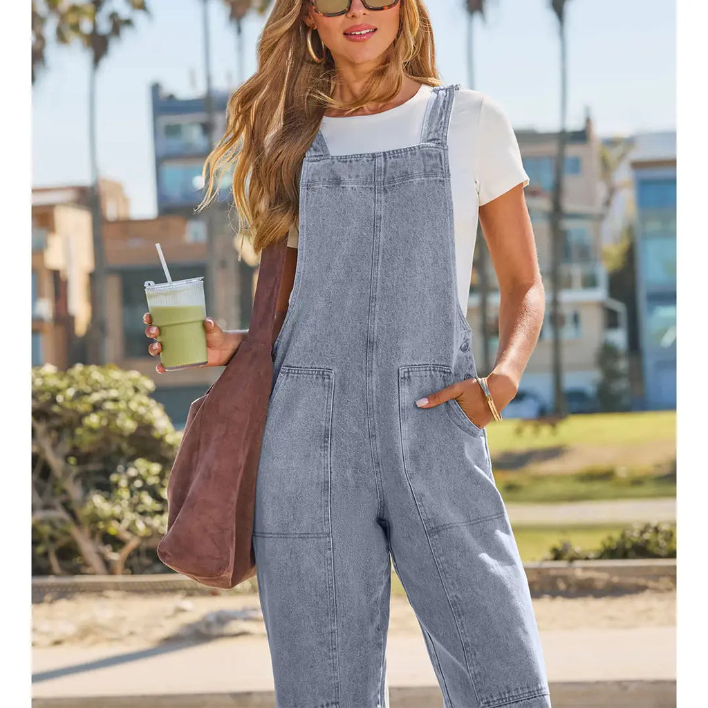 Wide-Leg Denim Jumpsuit
