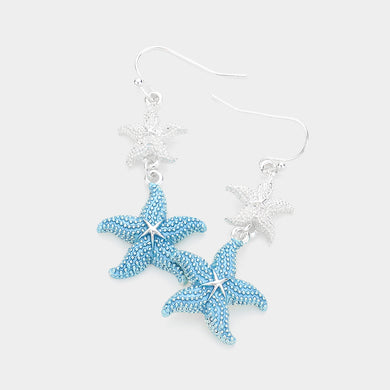 Double Starfish Dangle Drop Earrings