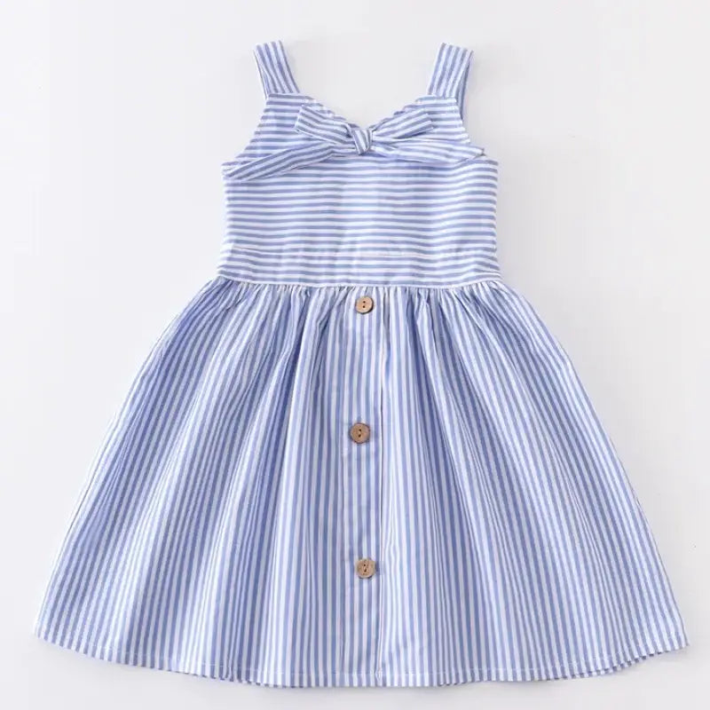 Girls Summer Blue Stripes Cotton Dress