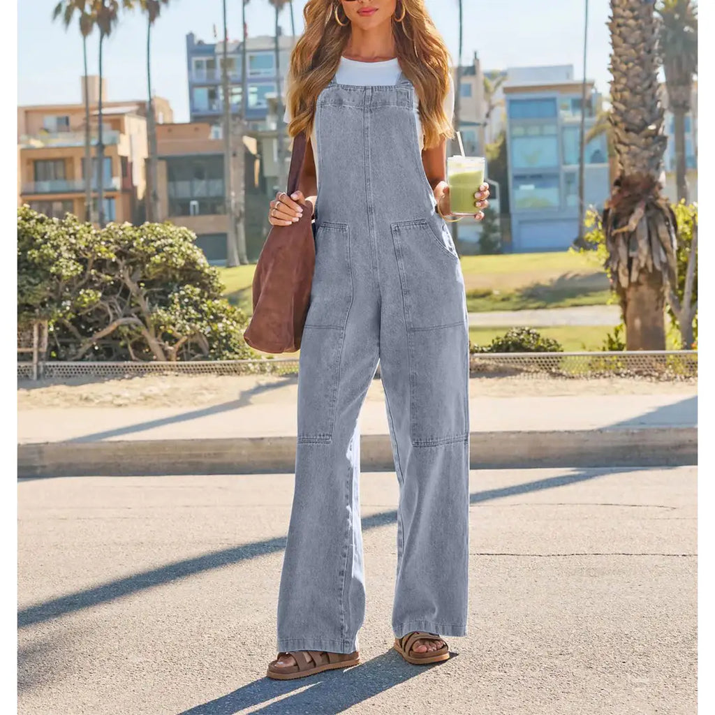 Wide-Leg Denim Jumpsuit