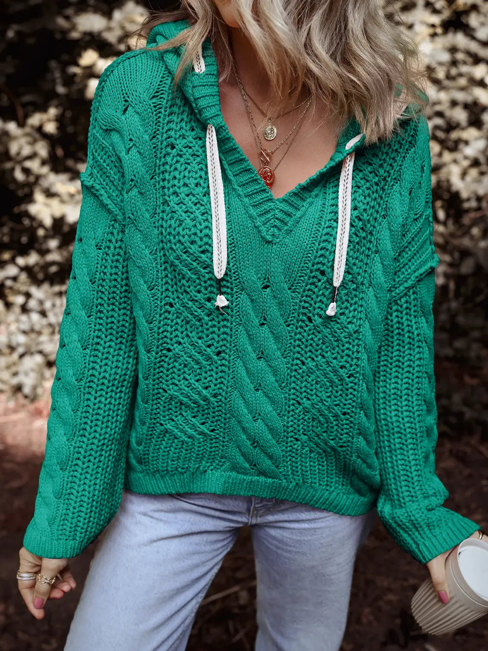 Knit pullover hoodie