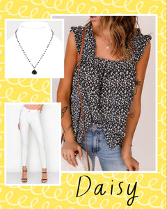 Daisy - Black & White Floral Top