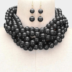 Necklace - Braided Pearl Black
